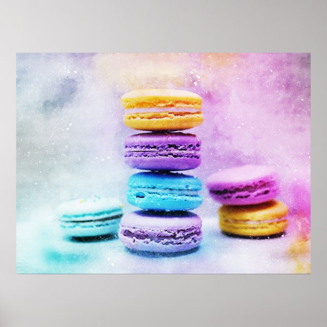 Watercolour Macaroon Macaron Bakery Cake Poster (Devant)