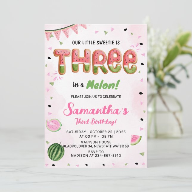 Watermelon 3e anniversaire fête Invitation (Debout devant)