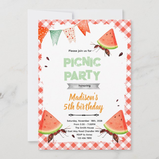 Watermelon ant picnic party invitation (Devant)