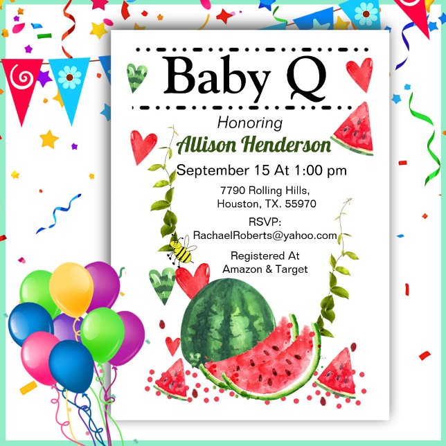 Watermelon Baby Q Baby shower Invitation (Créateur téléchargé)