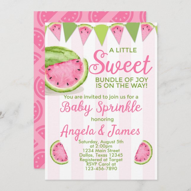 Watermelon Baby Sprinkle Invitation Invitation (Devant / Derrière)