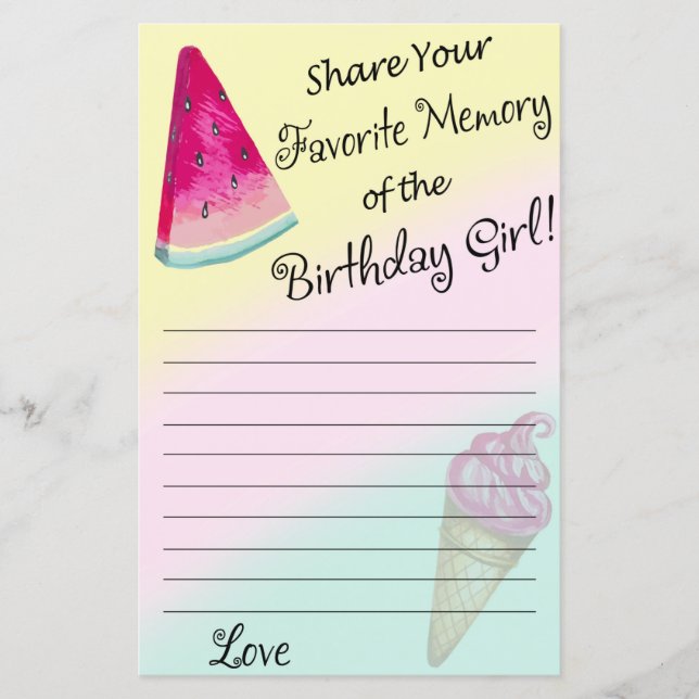 Watermelon Favorite Mémoire de la fille d'annivers (Devant)