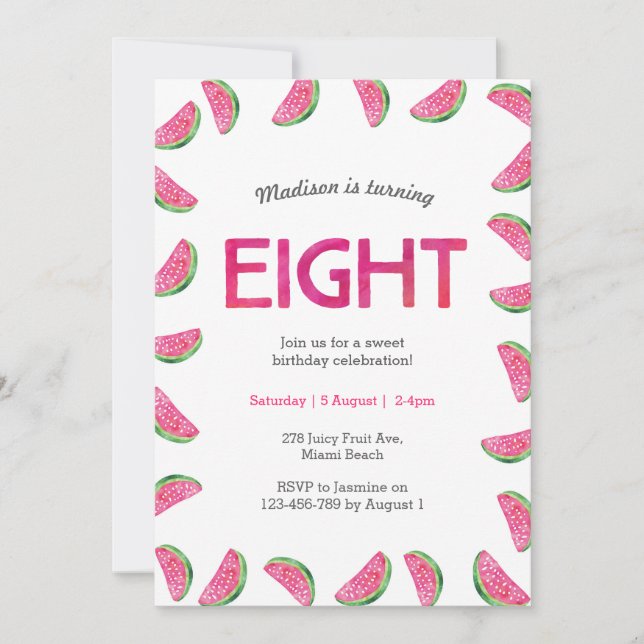 Watermelon invitation anniversaire 8e anniversaire (Devant)