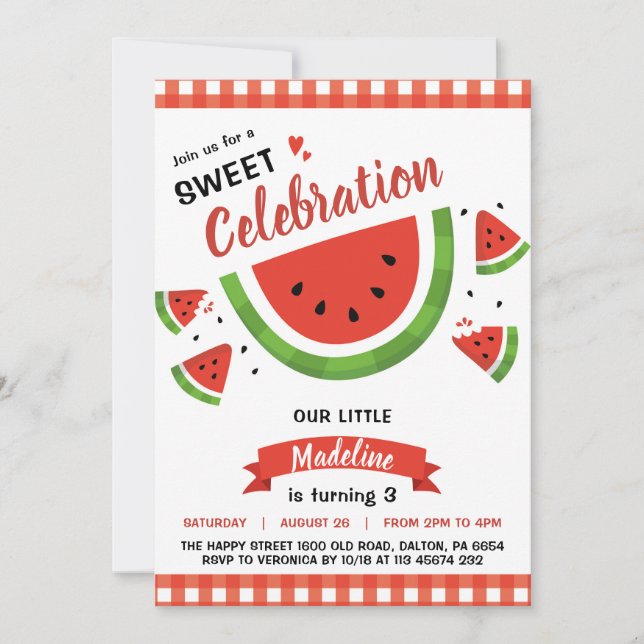 Watermelon Invitation for Birthday Party Fruit (Devant)