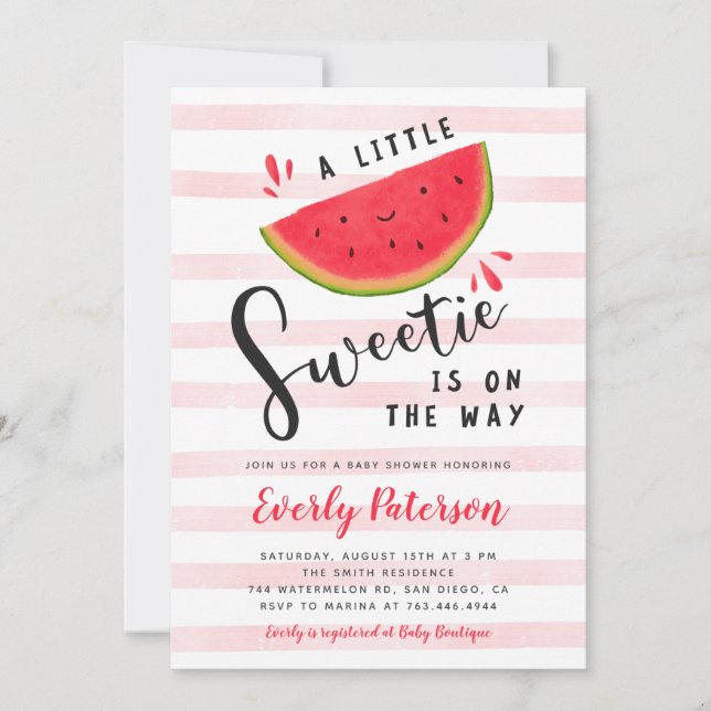 Watermelon Little Sweetie Baby shower Invitation (Devant)