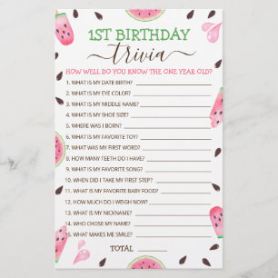 Watermelon One In A Melon 1er Anniversaire Trivia