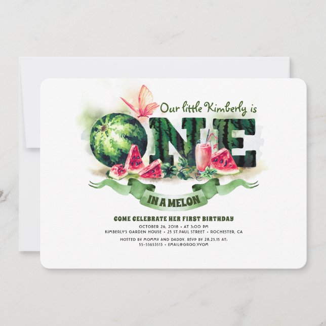 Watermelon One in a Melon 1st Birthday Invitation (Devant)