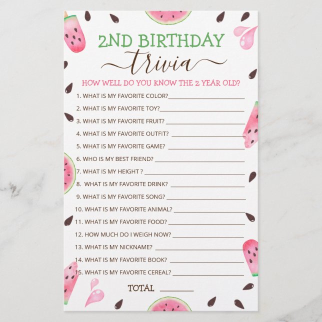 Watermelon One In A Melon 2e Anniversaire Trivia G (Devant)