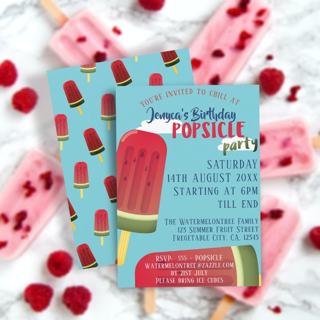 Watermelon Popsicle Party Anniversaire Invitation (Celebrate your summer birthday with a Popsicle Party. Just add the details of yours!)
