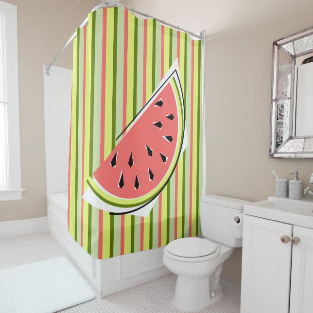 Watermelon Slice Stripe rideau de douche classique (En situation)