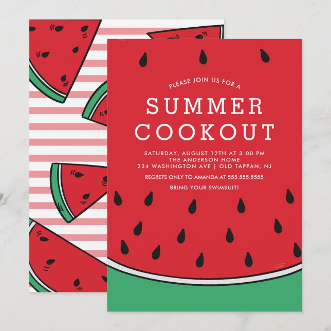 Watermelon Summer Cookout Invitation (Devant / Derrière)