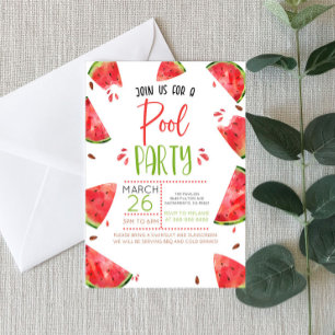 Watermelon Theme Summer Pool Party Invitation
