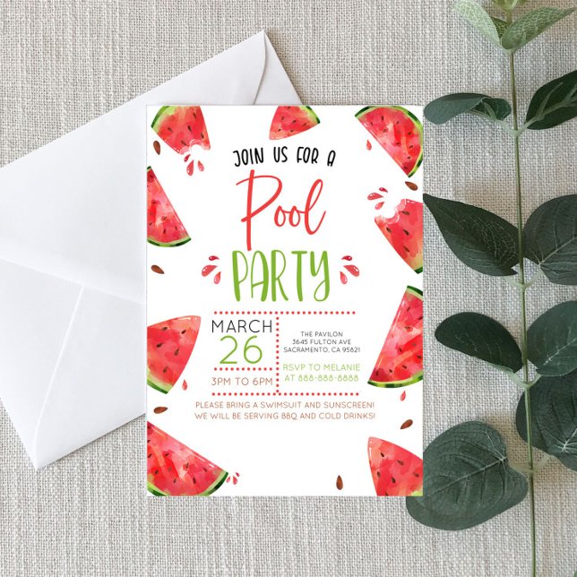 Watermelon Theme Summer Pool Party Invitation (Créateur téléchargé)