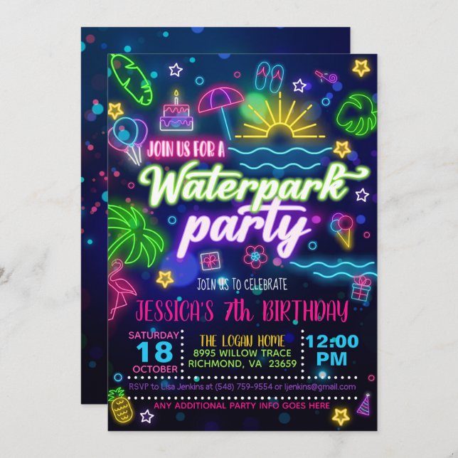 Waterpark Invitation de fête d'anniversaire (Devant / Derrière)