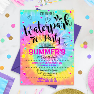 Waterpark Party Invitation Parc aquatique Tie Dye