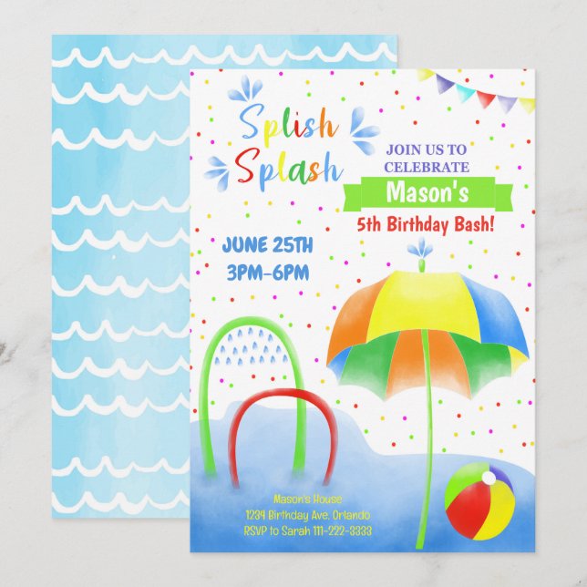 WaterPark Splash Pad Invitation Anniversaire (Devant / Derrière)