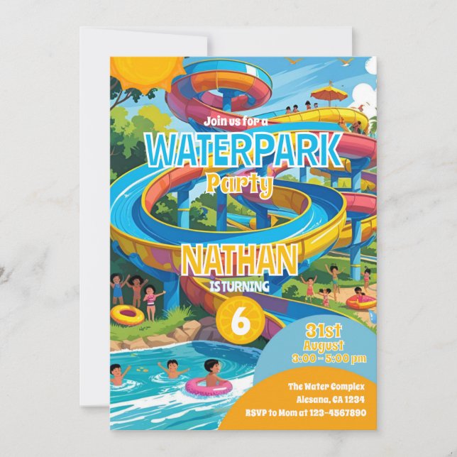 Waterpark Watertoboggan Pool Invitation (Devant)