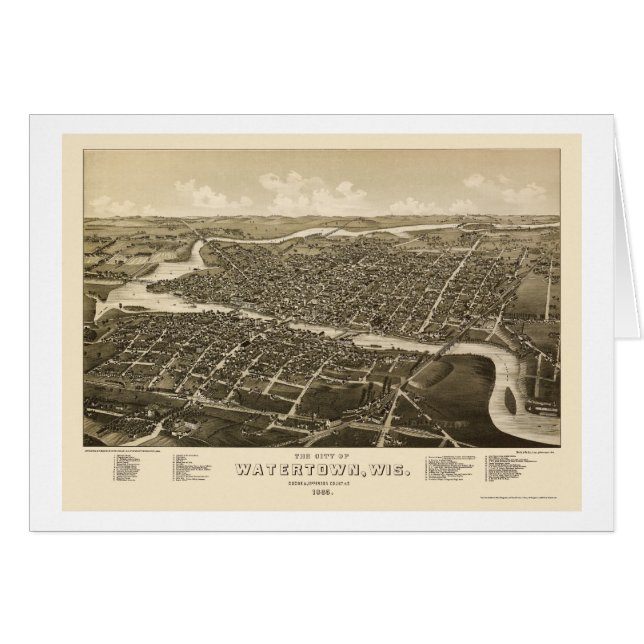 Watertown, carte panoramique de WI - 1885 (Devant horizontal)