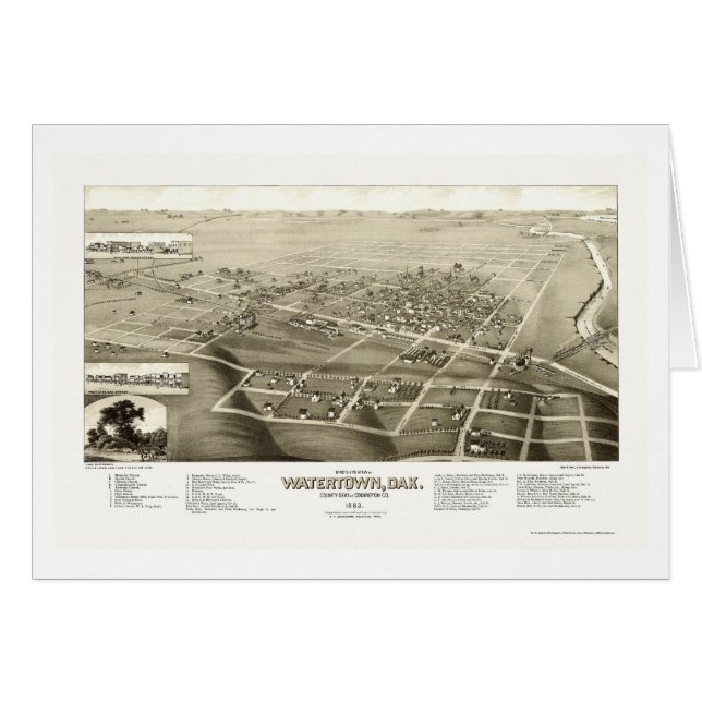 Watertown, carte panoramique d'écart-type - 1883 (Devant horizontal)