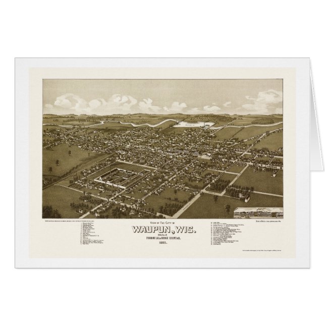 Waupun, carte panoramique de WI - 1885 (Devant horizontal)