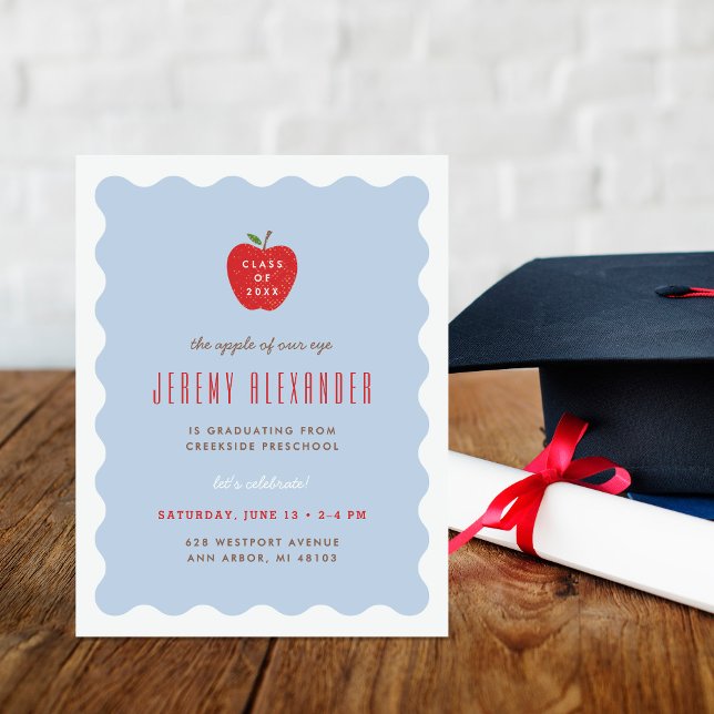 Wavy Apple Preschool Graduation Party Invitation (Créateur téléchargé)