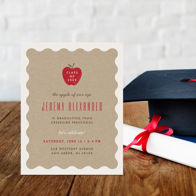 Wavy Apple Preschool Graduation Party Invitation (Créateur téléchargé)