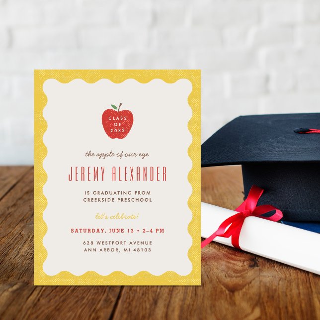 Wavy Apple Preschool Graduation Party Invitation (Créateur téléchargé)