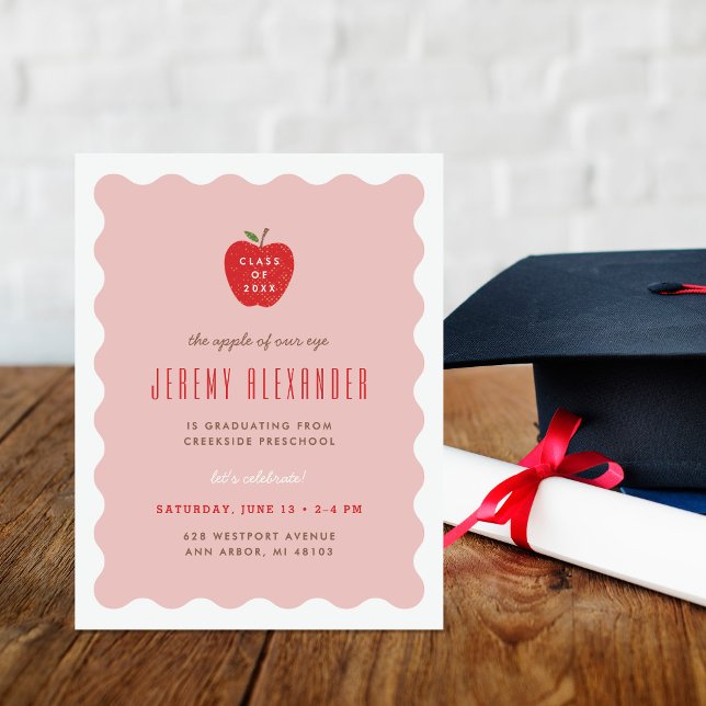 Wavy Apple Preschool Graduation Party Invitation (Créateur téléchargé)
