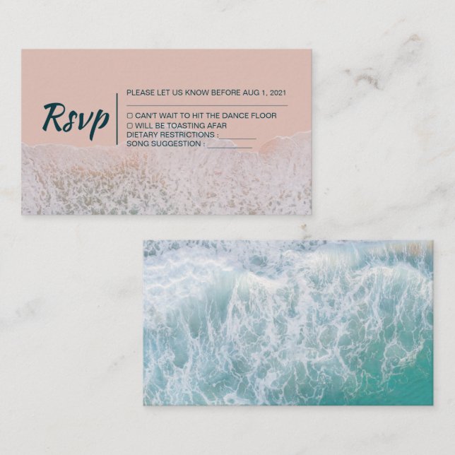 Wavy Beach Mariage moderne Carte Rsvp (Devant / Derrière)