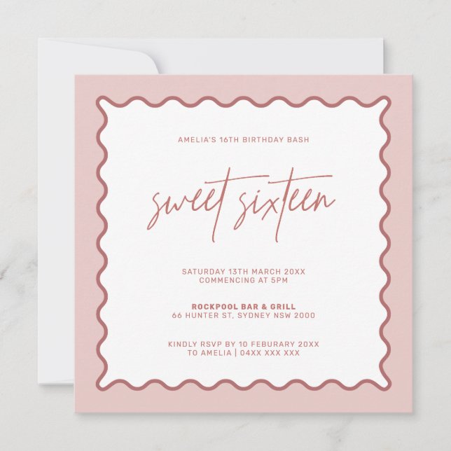 Wavy Border Sweet Seizième anniversaire Invitation (Devant)