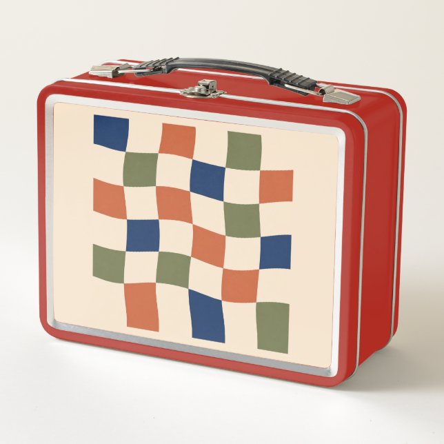 Wavy Checkerboard Retro Multicolor Lunch Box (Devant)