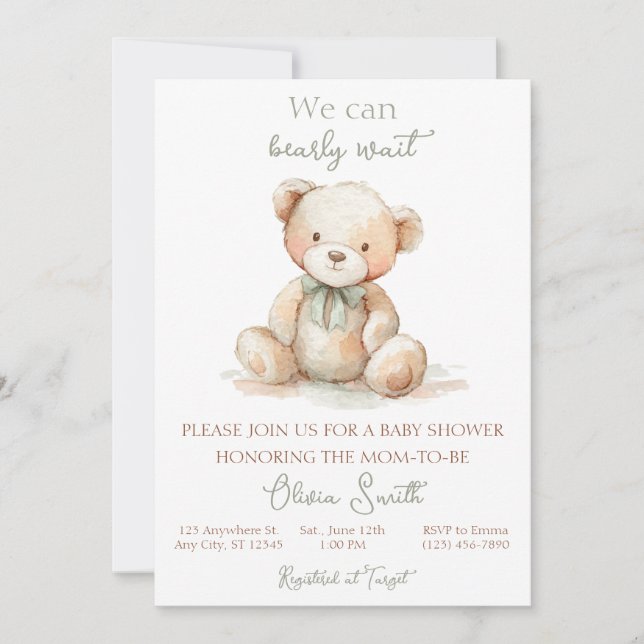 We Can Bearly Wait Baby Shower Invitation (Devant)