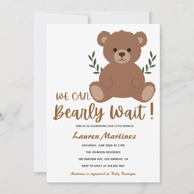 We Can Bearly Wait Boy Baby Shower Invitation (Devant)
