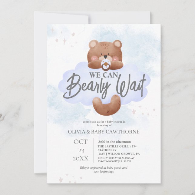 We Can Bearly Wait Boy Baby Shower Invitation (Devant)