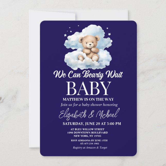 We Can Bearly Wait Theme Baby Shower Invitation (Devant)