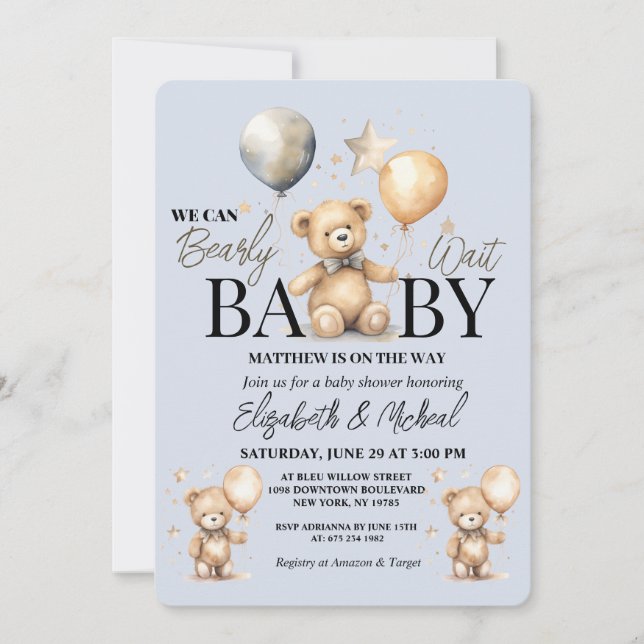 We Can Bearly Wait Theme Baby Shower Invitation (Devant)