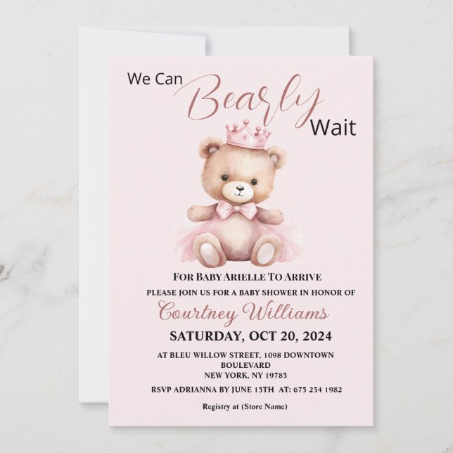 We Can Bearly WaitBaby Shower Invitation (Devant)