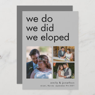 We Eloped 3 Photos Faire-part Invitation gris