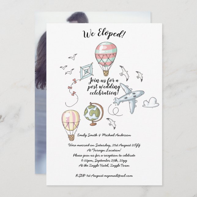 We Eloped - Mariage Invitations de fête avec photo (Devant / Derrière)