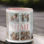 We Love You Mimi Photo Collage Mug<br><div class="desc">Une tasse à café pour une grand-mère spéciale avec un collage photo de 6 modèle des enfants,  les mots "nous vous aimons mimi" dans une police de dégradé rose mignon,  et les noms des enfants.</div>