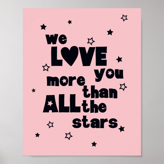 We Love You Pink Girl Typographic Nursery Poster (Devant)