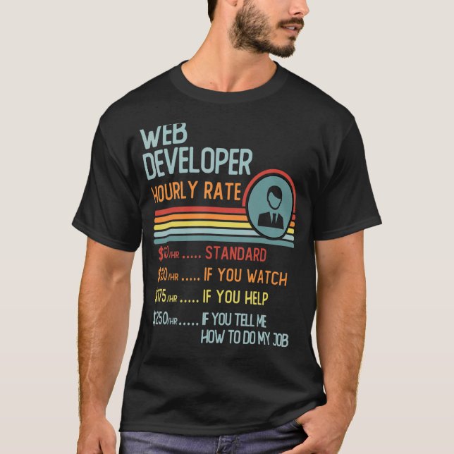 Web Developer Taux horaire T-shirt Rétro Titre de  (Devant)