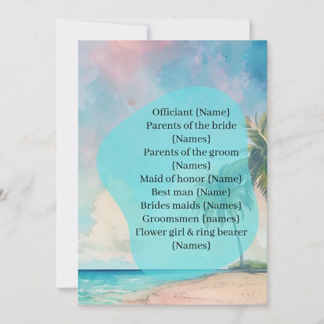 Wedding Ceremony Program Procession Beach Design (Devant)