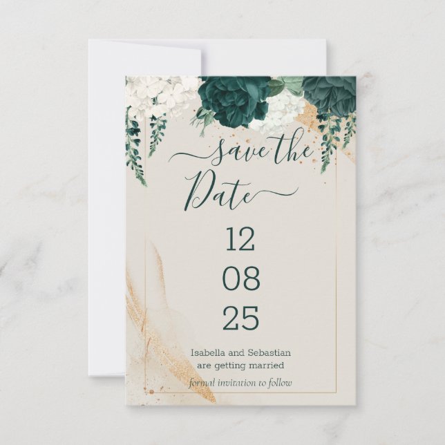 Wedding Cream Save the Date Emerald Green (Devant)