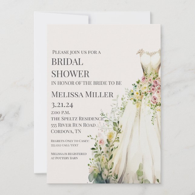 Wedding Dress Bridal Shower Invitation (Devant)