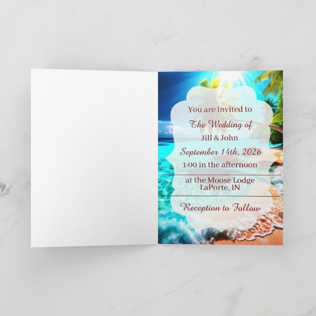 Wedding Folding Invitation Tropical Beach (Intérieur)