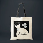 Wedding Gown Blue 'Bride' tote bag black<br><div class="desc">Pretty bridal themed canvas bag in shades of blue featuring a stylised wedding gown and flowers on a black background. A customizable design for you to personalise with your own text,  pictures and ideas. Artwork created by Jess Perry.</div>