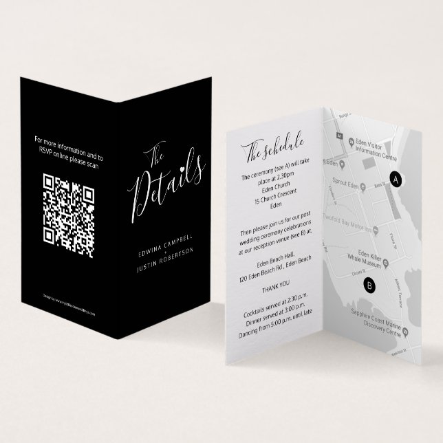 Wedding guest details schedule map QR code noir (Inside and Outside)