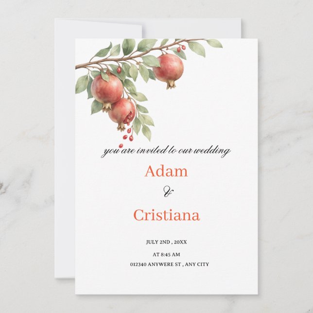 Wedding Invitation Blooming with Pomegranates  (Devant)