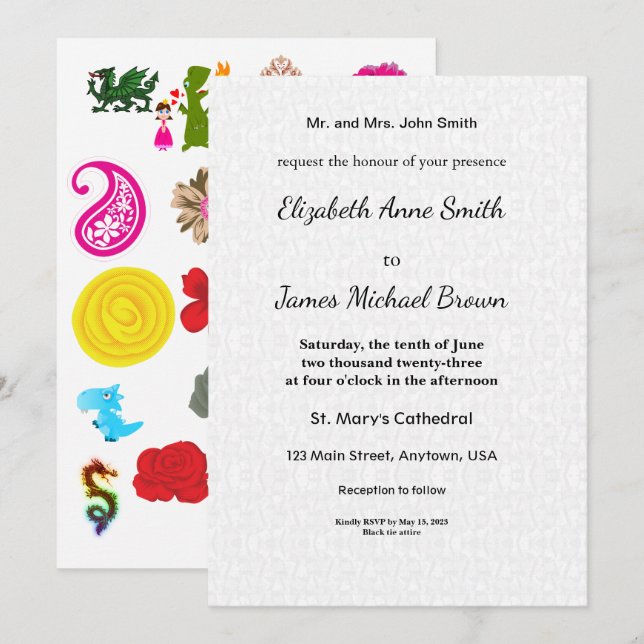 Wedding Invitation Card Elegant Script Floral (Devant / Derrière)